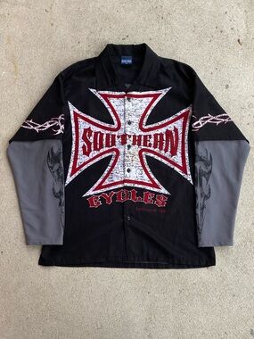 Y2k Urban Rags Layered Biker Button-Up Shirt